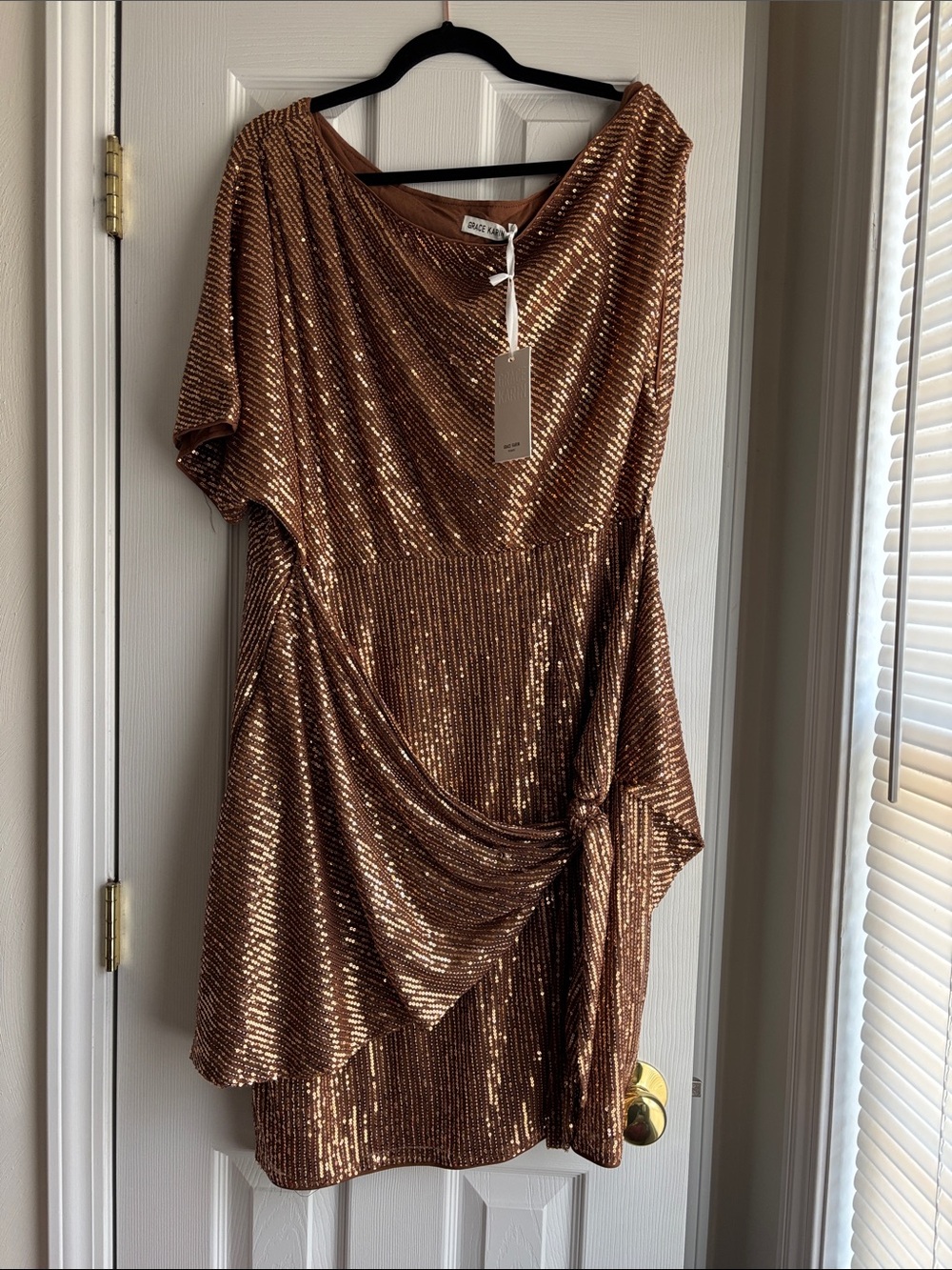 Grace Karin Bronze Sequin Draped Cocktail Dress